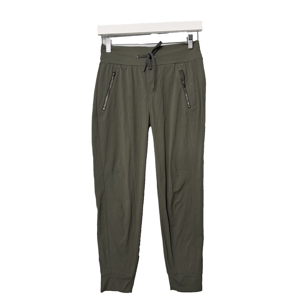 Athleta Jogger Pants Women 2 Olive Green Trekkie North Zip Pocket Hiking Travel
